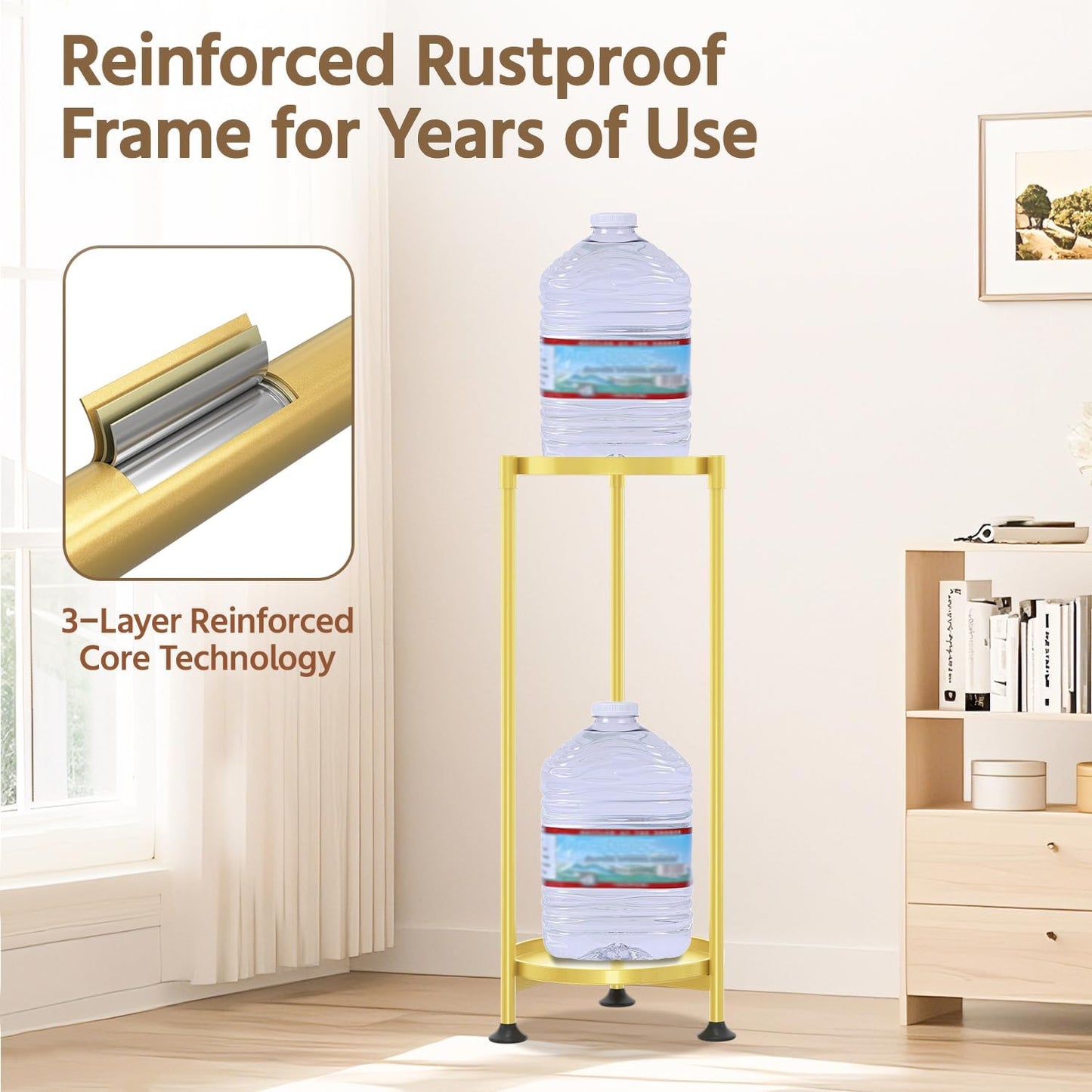 LASZOLA 2 Tier Gold Plant Stand Indoor for Large Tall Heavy Duty Flower Planter, Metal Vertical Multi Level Rack for Narrow Floor Corner, Sturdy Round Holder Organizer, Modern, Mid Century, Farmhouse