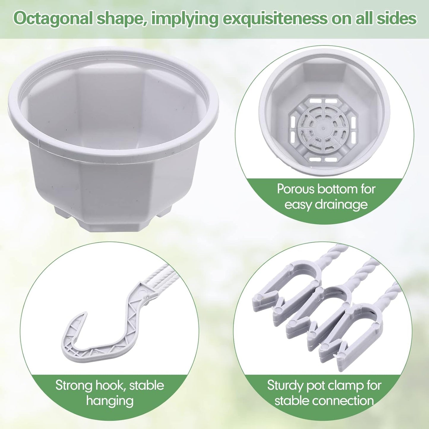 Roshtia 24 Pcs Hanging Plastic Planter Pot with Hook Flower Pots Baskets Hanging Nursery Planter Holder for Outdoor Indoor Plant Garden(Ceramic White,6.7 Inch)