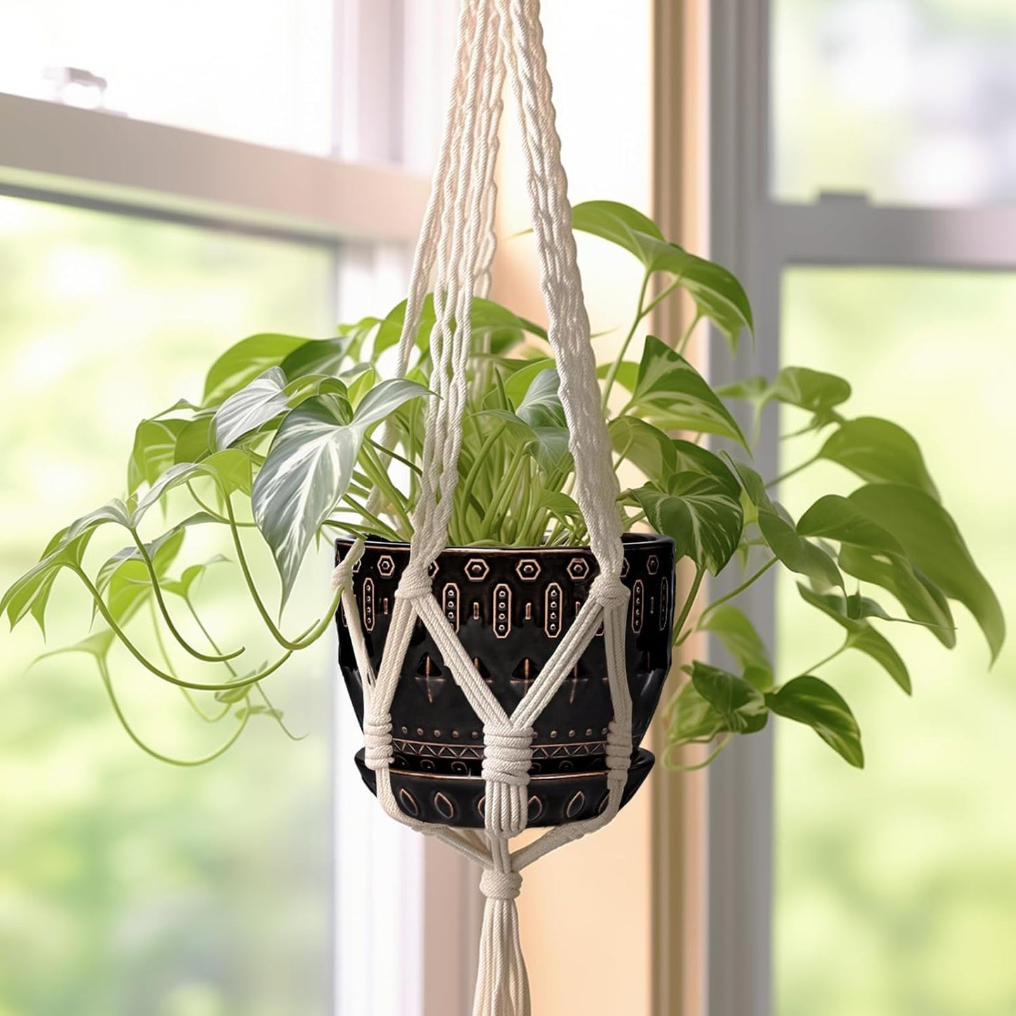 G EPGardening Ceramic Pot for Plants 5.5 Inch - Ceramic Plant Pot Indoor with Drainage Hole and Saucer, Round Boho Planter for Indoor Plants Outdoor, Housewarming Gifts, Garden Office Decor, Black