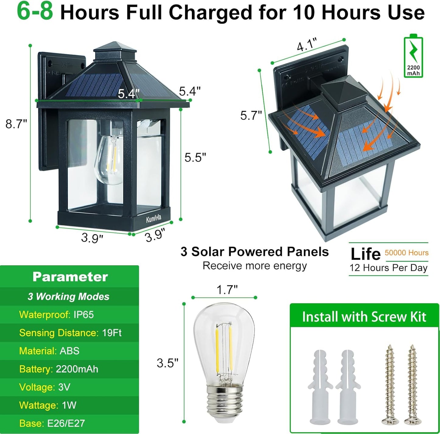 2 Pack Solar Wall Lantern Lights Outdoor Dusk to Dawn Motion Sensor Waterproof LED Wall Sconce Exterior Porch Light Fixtures Warm White, 3 Lighting Modes for Fence Patio Garage Garden Yard