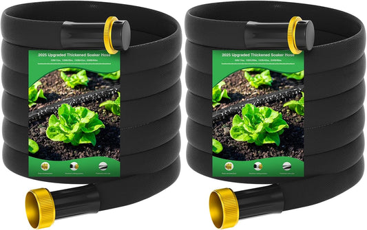 Mixc 2025-Thickened Flat Soaker Hose 100Ft with Copper Joint,Aluminum Seal,1mm Thickened Hose,360°Swival Handle and Inlet,Hole Pressure Relief Gasket,Drip Kit for Vegetable Garden,Lawn,Flower Bed