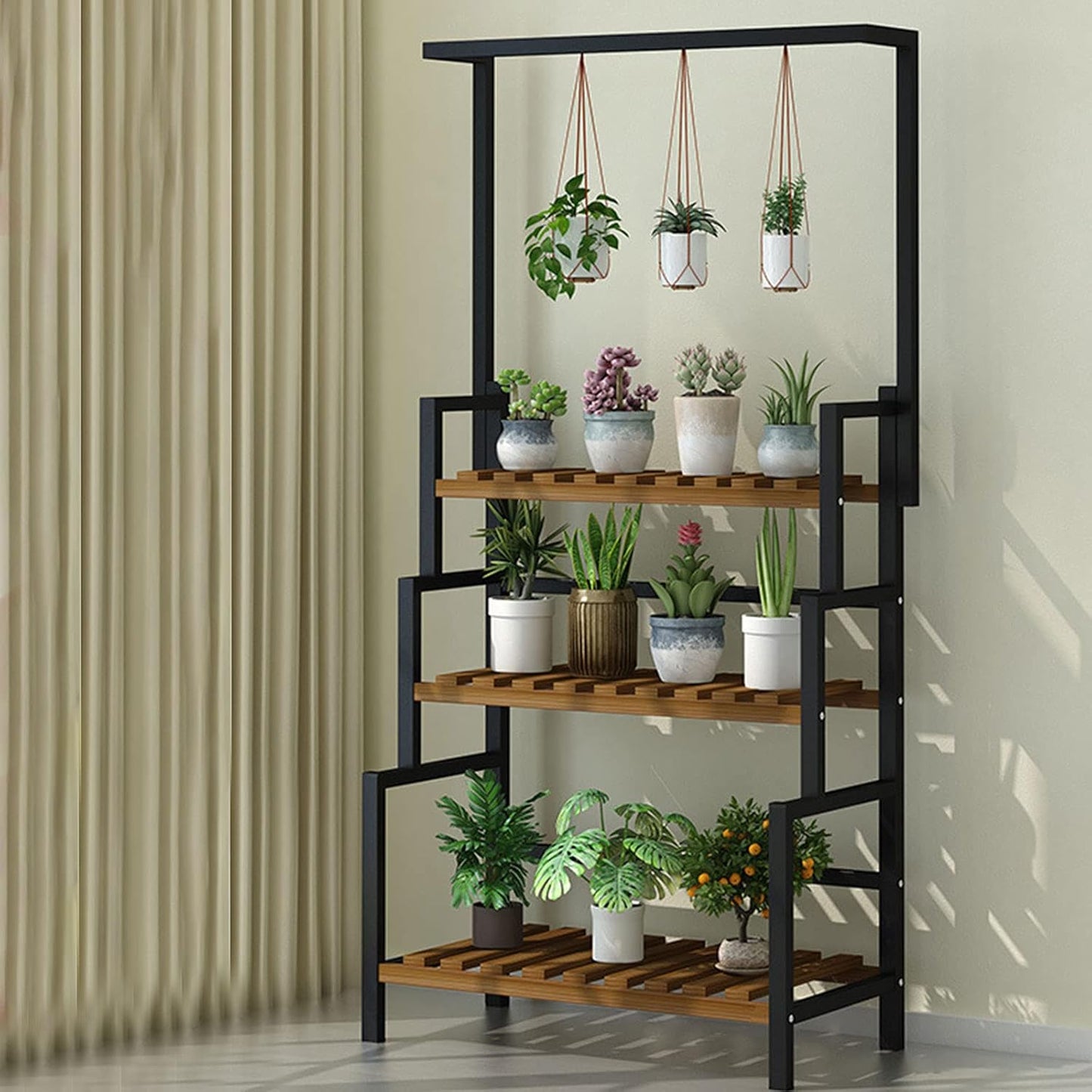 3-Tier Hanging Plant Stand Planter Shelves Flower Pot Organizer Rack Outdoor Indoor Display Shelving Plants Shelf Unit Holder for Terrace Garden Corner Balcony, Living Room Storage