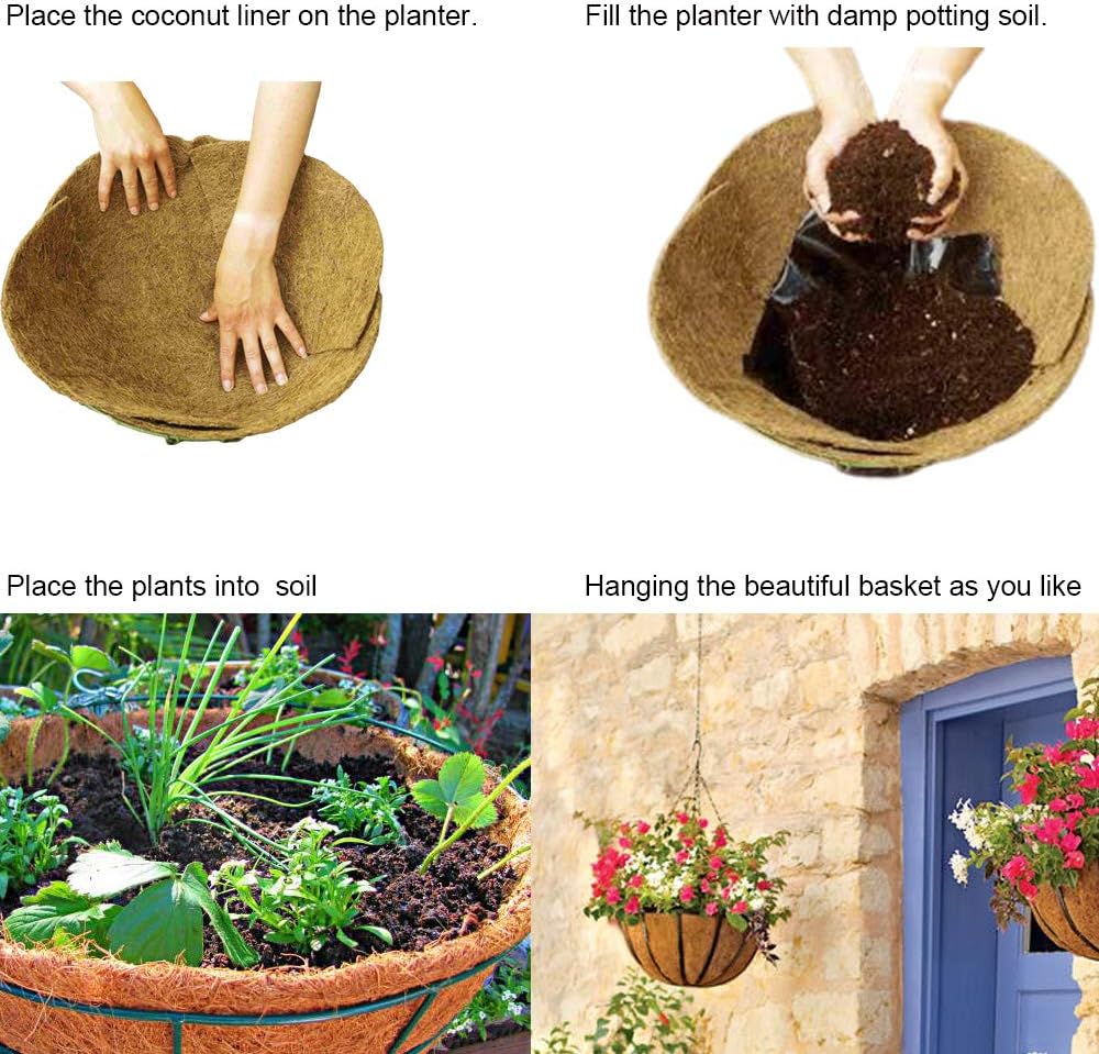 1 PCS 22" x 14" Coco Liners for Planters,Round Basket Shaped Coconut Fiber Replacement Liners
