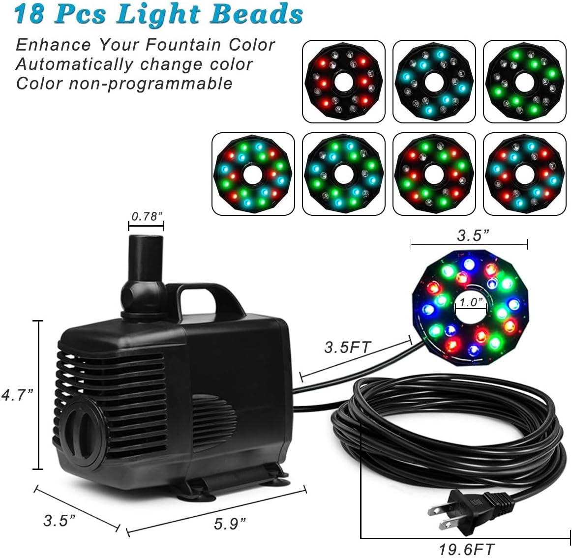DOMICA 45W LED Pond Pump with Fountain Kit, 792 GPH Submersible Garden Water Fountain Pump, 3000L/H for Waterfall, Hydroponics, Aquariums, Fish Tanks, Indoor Outdoor