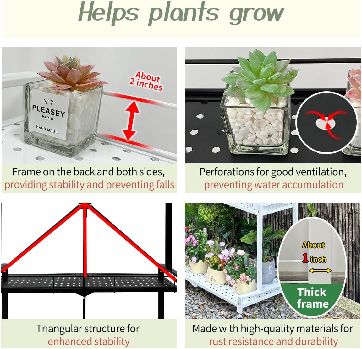 lumizone Foldable 4-Tier Plant Stand Indoor Outdoor Hanging Plant Shelf No Assembly Required Pot Placement Area With Wheels Sturdy Fall Prevention Storage Shelf Flower Pot Stand(4 Tier-Black)