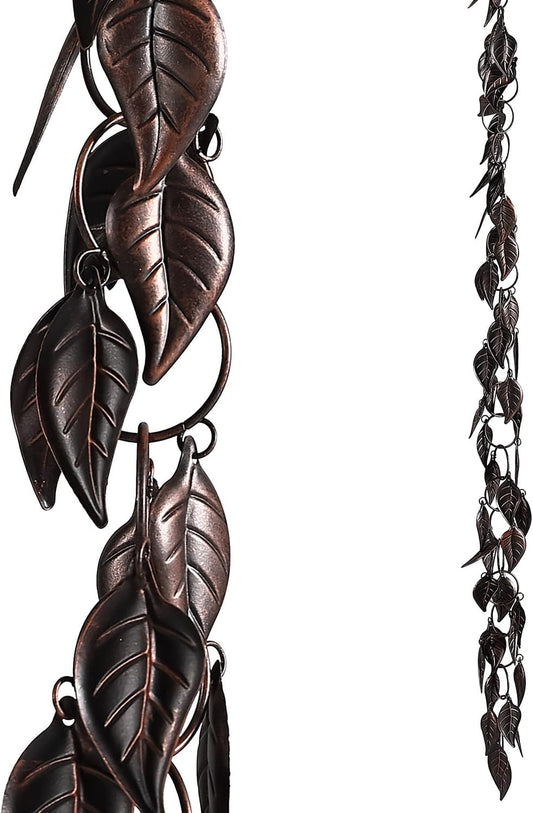 8.5 FT Rain Chain, Leaves Rain Chains for Gutters and Downspouts, Decorative Rain Chains for Outside, Metal Rain Catcher Gutter Chain Downspout, Decorate Your House and Garden, Antique Copper