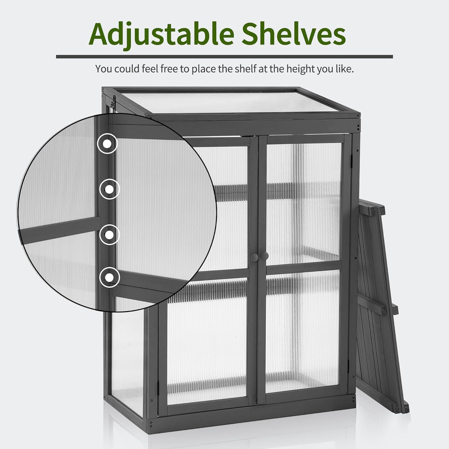 MCombo Wooden Cold Frame Greenhouse, Raised Flower Planter Shelf Protection for Outdoor Indoor Use, 0760 (Dark Grey)