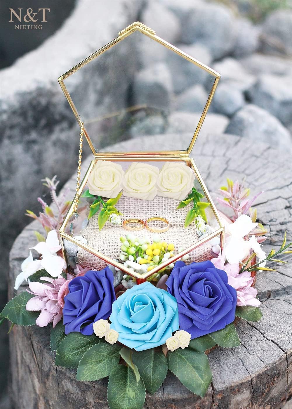 N&T NIETING Blue Roses Artificial Flowers, 50pcs Fake Flowers Rose Perfect for DIY Wedding Bridesmaid Bridal Bouquets Centerpieces Home Flower Arrangement Decoration, Series Blue