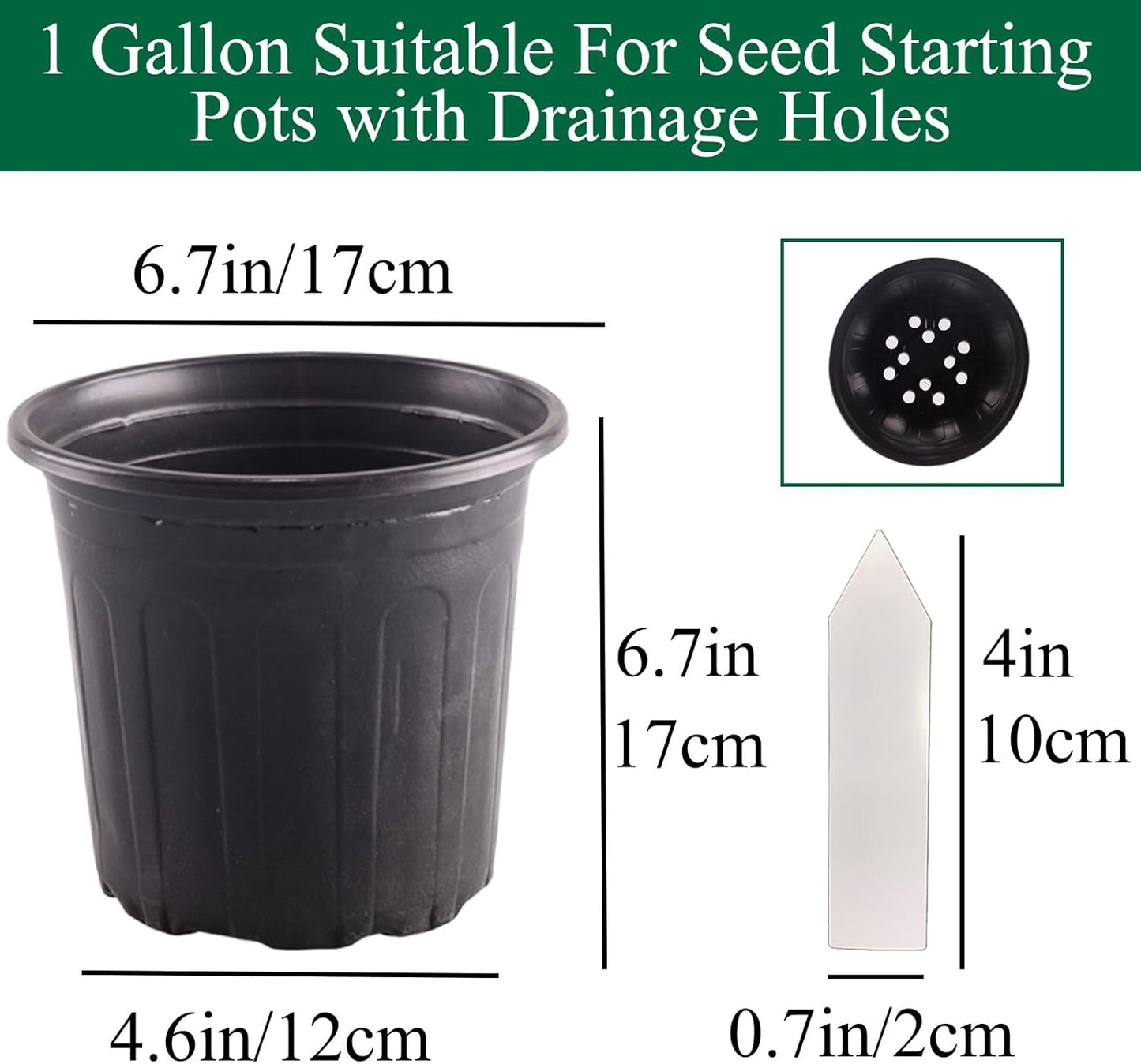 100 Pack 1 Gallon Flexible Plant Nursery Pots Plastic Seedling Starting Pots with Drainage Holes Soft Flower Pots Plant Container with Plant Labels, Black