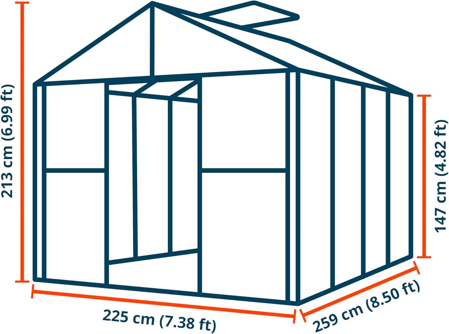 Greenhouse Topas 4 Aluminum Frame 7.4 x 8.5 ft with Approx. 8 mm Polycarbonate Panels