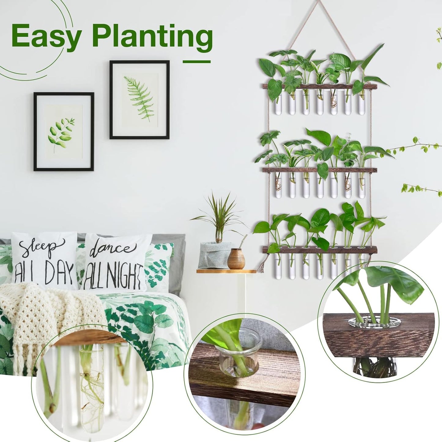 XXXFLOWER Wall Hanging Propagation Station with Wooden Stand 21 Glass Test Tubes 3 Tiered Planters Wall Terrarium for Home Office Plant Hanger Flower Vases Wall Decor Hydroponic Cuttings