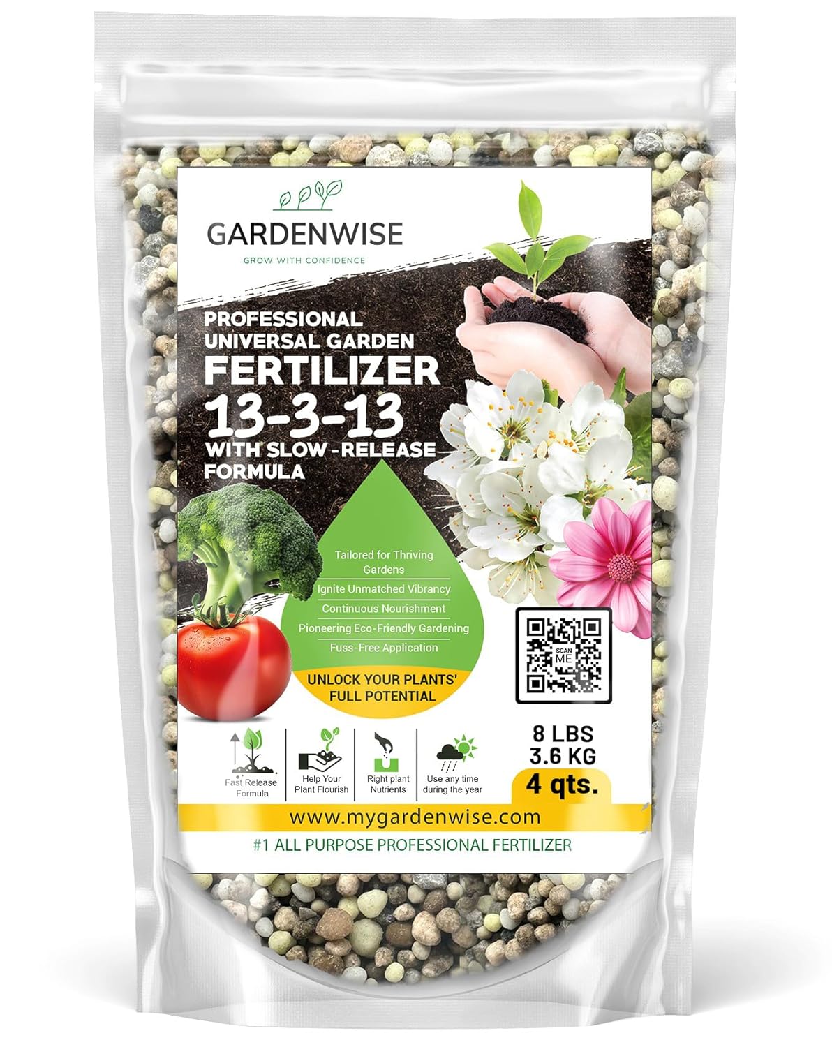 Professional Universal Garden Fertilizer 13-3-13 with Slow-Release Formula (4 QUARTS)