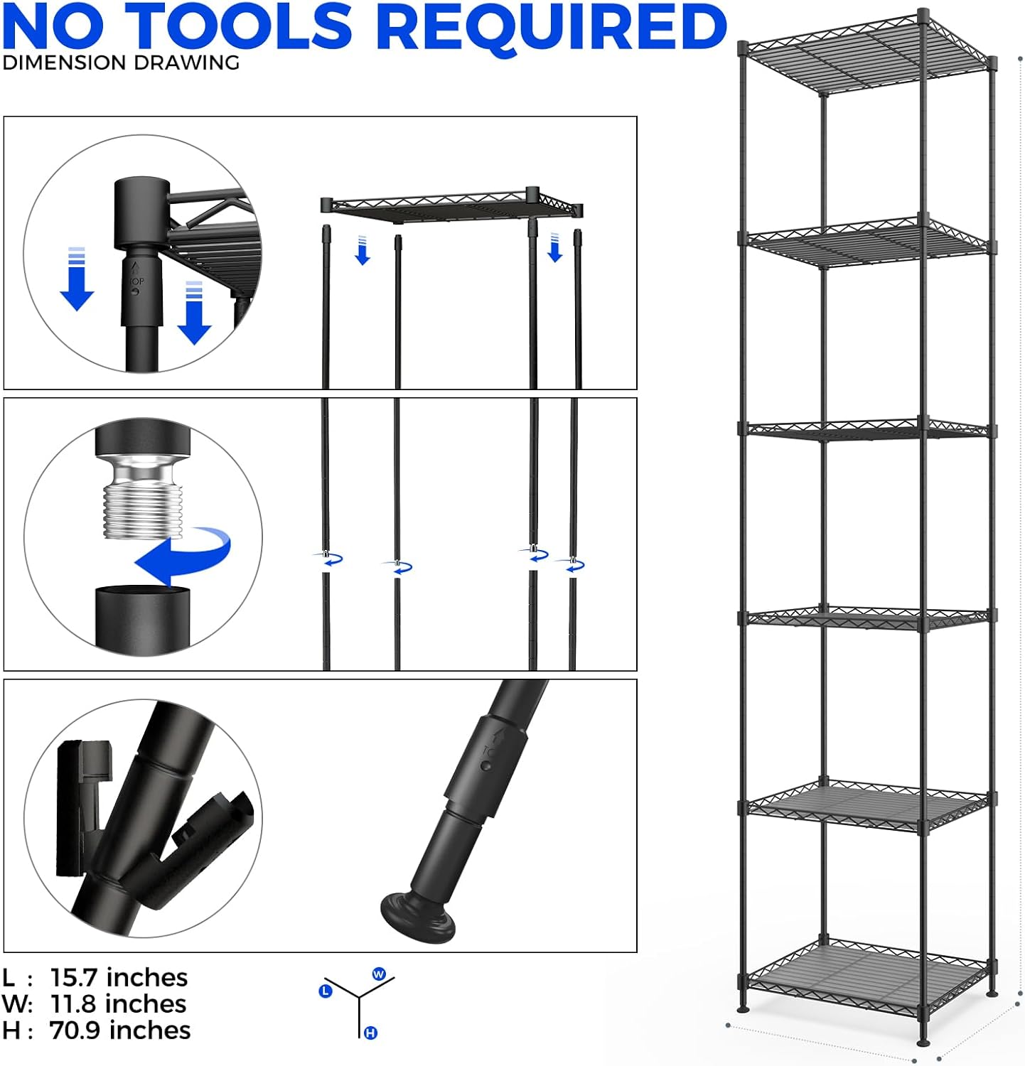 Barrina CX83 Plant Stand with Grow Lights, 6-Tier Plant Shelf with 10W Full Spectrum Ultra-Thin Grow Light Panel, 3 Modes, Auto Timer, Ladder Flower Pot Stand Display Rack 15.7" L x 11.8" W x 70.9" H