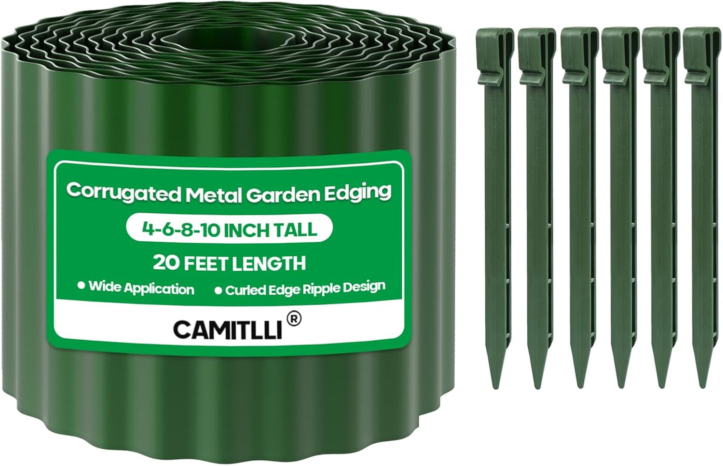 Corrugated Metal Garden Edging,Sturdy Tall Landscape Edging Borders with 6pcs Anchor Stakes, Perfect DIY for Flower Beds, Lawn and Pathway,Tree Surrounds,Paver Edges (Green 6"×20FT)