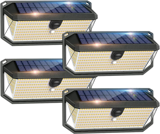 Solar Lights Outdoor, 4000LM 380 LEDs Solar Motion Lights Outdoor Waterproof, 3 Modes 270° Wide Angle Security Light for Stairways/Front Door/Garage/Deck（4 Pack）