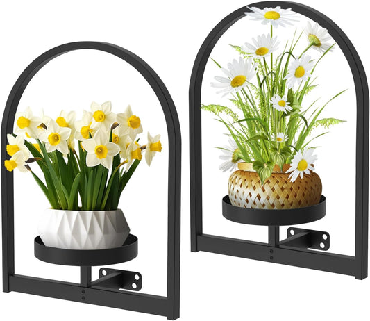 Picture Frame Wall Plant Holder, Metal Mounted Shelf, Planters for Indoor Plants, Home Décor Planter Rack, for Living Room, Bedroom & Balcony (Black-2pcs)