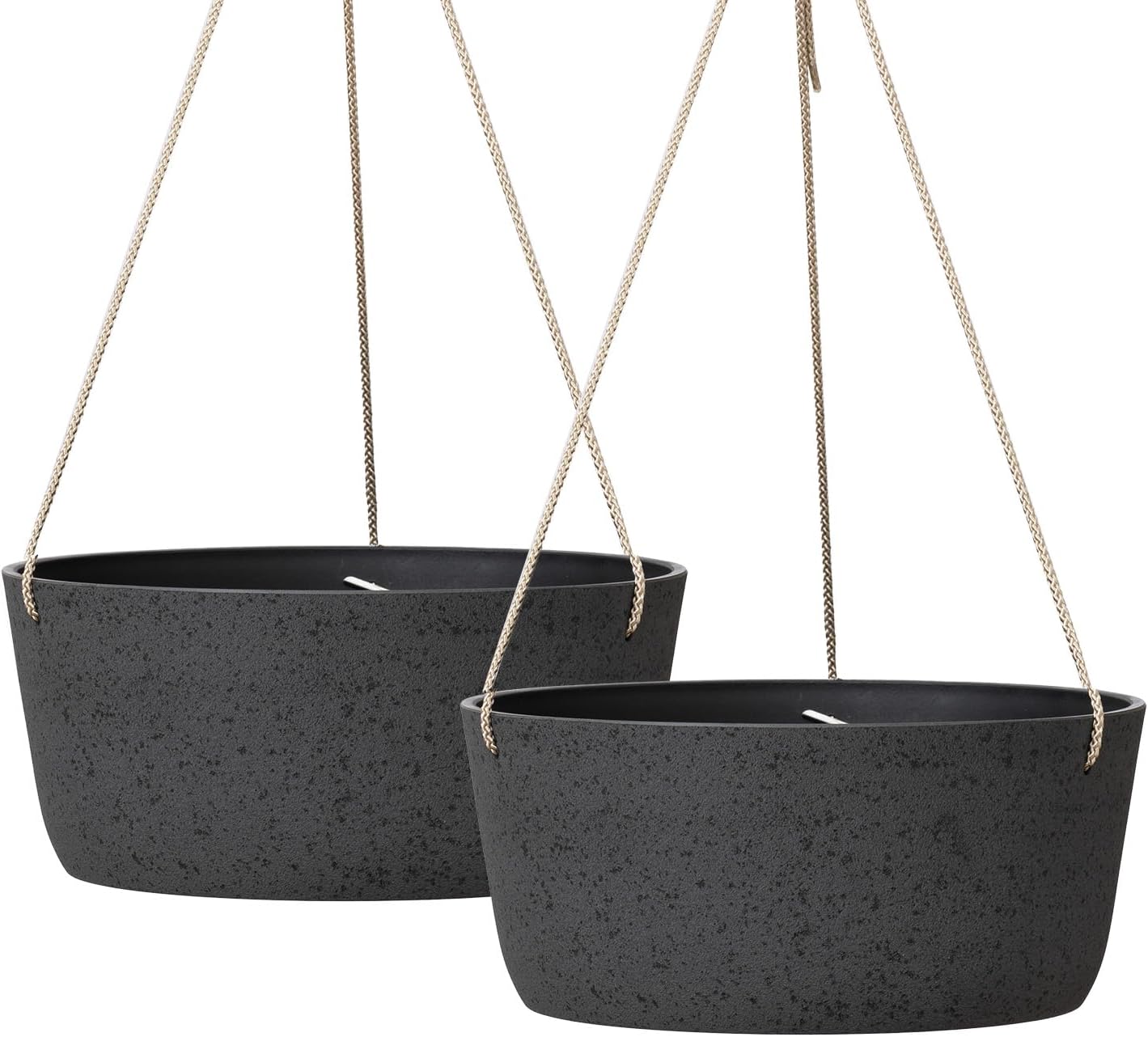La Jolie Maison Large Hanging Planters - 12 Inch Outdoor Flower Pots, Hanging Garden Planters Set of 2, Black Charcoal