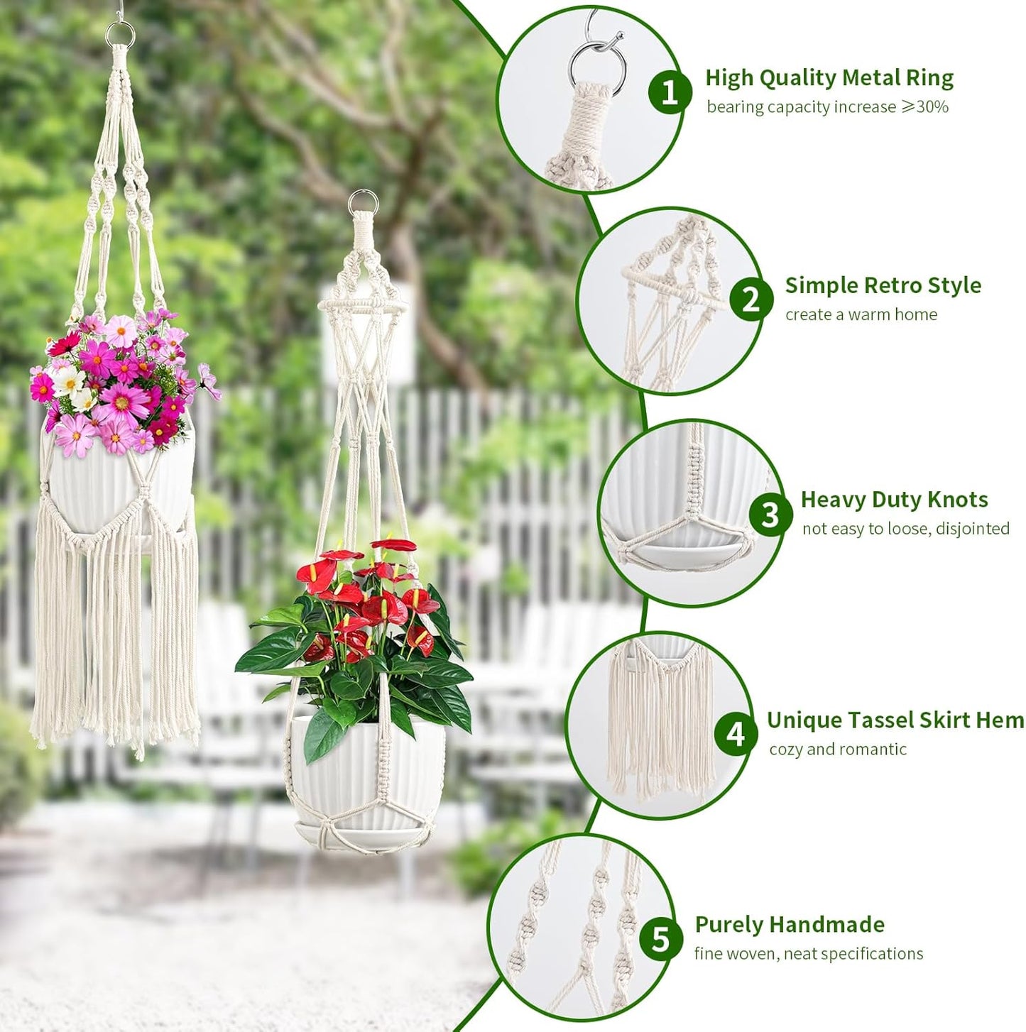Macrame Plant Hangers, 6Pack Hanging Planters for Indoor Plants w/ 6 Set Hangers Kit Handmade Macromay Plant Hangers Indoor Flower Pots Holder Stand for Boho Home Décor (POTS NOT Included)