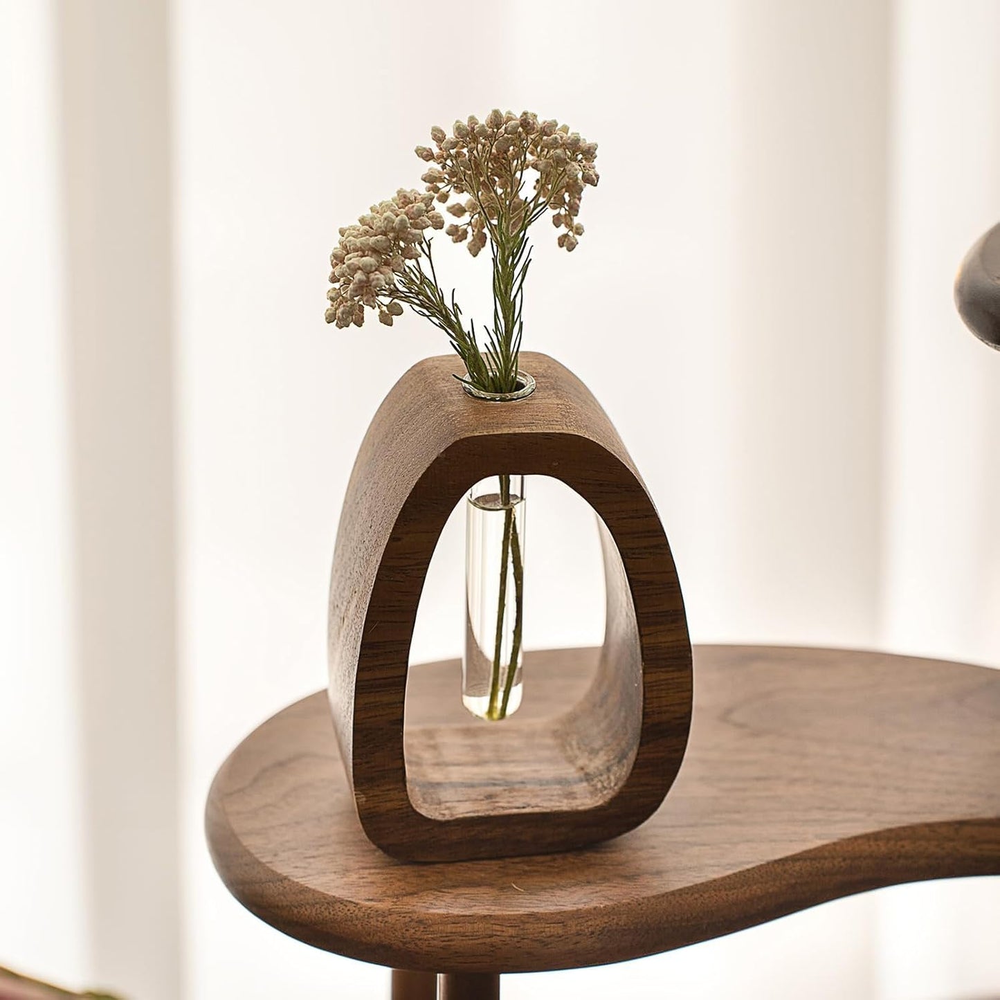 Solid Wood Frame Glass Test Tube Vase Desk Hydroponic Plant, Enhances Home and Office Environment, Small Size (Small)