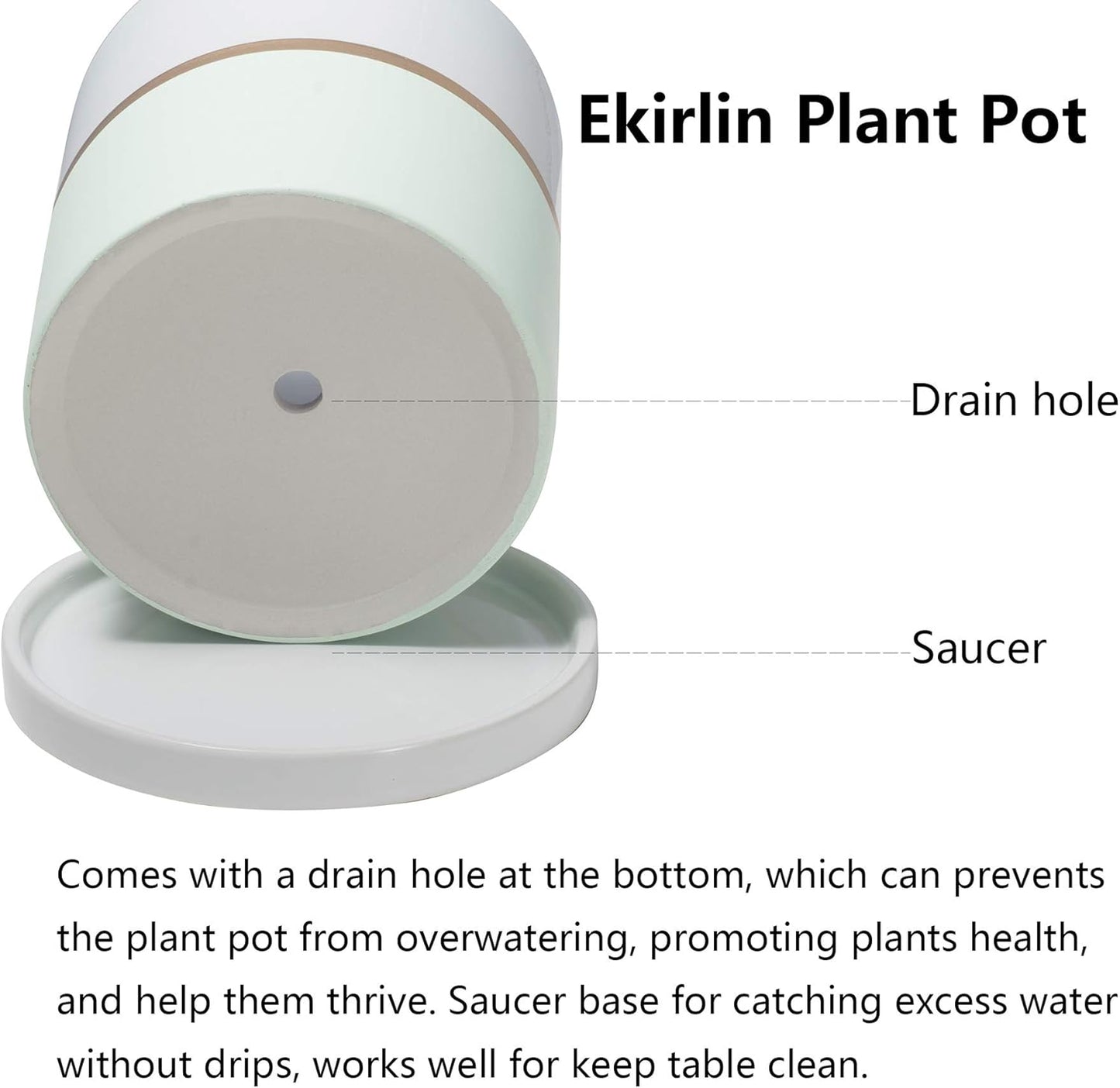 Ekirlin 5 inch Plant Pot - Ceramic Flower Planters Indoor - Modern Succulents Containers with Drain Hole Saucer, Decorate Home, Office & Outdoor (Green)