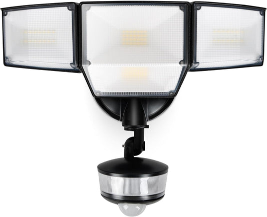 LUTEC 84W 9500LM LED Security Light Motion Sensor Outdoor Lights with Night Light, 4 Head LED Flood Lights Outdoor 5000K Daylight, IP65 Waterproof, Motion Detected Lights for Outside (Black)