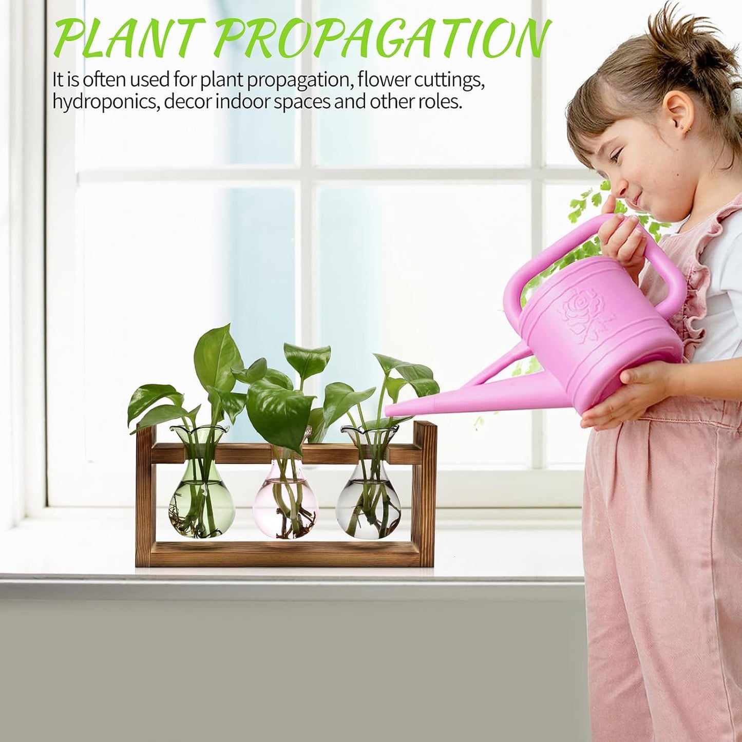 Plant Propagation Station Plant Terrarium Unique Birthday Gifts for Women Plant Lovers Home Office Decor Planter with Wooden Stand - 3 Bulb Glass Vase