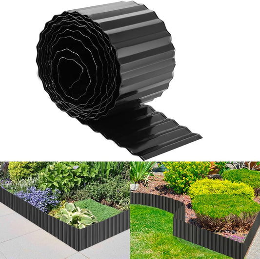 Landscape Edging Border 6inch x 40ft- Corrugated Metal Garden Edging - Lawn Edging Borders - Galvanized Edging Long Strips Yard Border for DIY Flower Beds, Plants, Walkways-Black