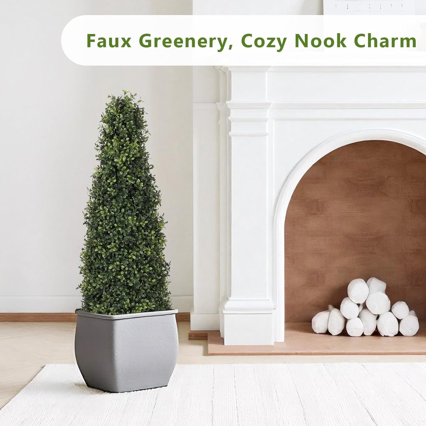 4ft Artificial Boxwood Topiary Trees (Set of 2) - UV Resistant Faux Plants Outdoor, Realistic 48in Fake Potted Bushes and Shrubs for Front Porch, Planter, Patio - Low Maintenance & Evergreen