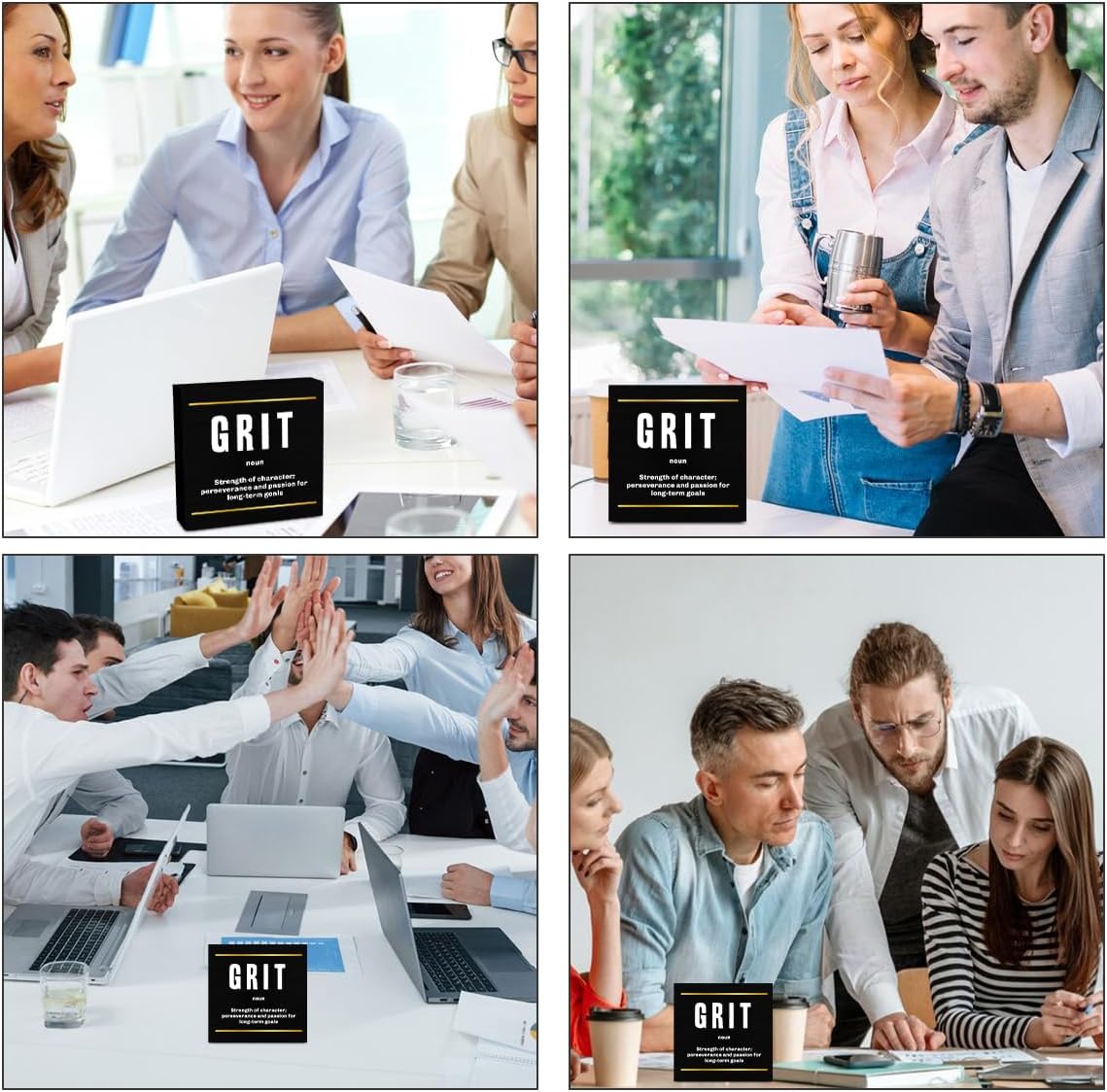 Grit Noun Entrepreneur Black Wooden Box Sign, Inspirational Office Decor Decorative Table Shelf Desk Decor, Rustic Workplace Farmhouse Home Bedroom Classroom Office Decorations Desk Accessories