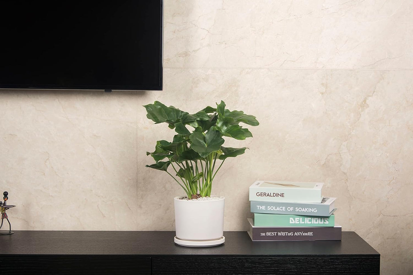 Ekirlin 7 inch Plant Pots,Ceramic Flower Planters Indoor,Modern Succulents Containers with Drain Hole Saucer,Decorate Home,Office & Outdoor (White)