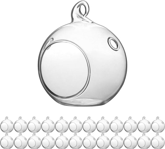 WGV Hanging Terrarium Globe, Width 2.25", Height 2.75", DIY Air Succulent Planter, Clear Glass Vase Orb with Flat Bottom, Candle Holder for Windowsill Outdoor Garden Decor, 24 Pieces Bulk