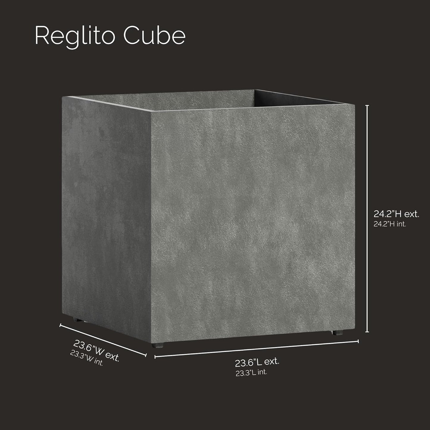 Reglito Cube Planter – Fiberglass Indoor/Outdoor and Weather-Resistant Large Planter (Grey Stone, 23.6" L x 23.6" W x 24.2" H)