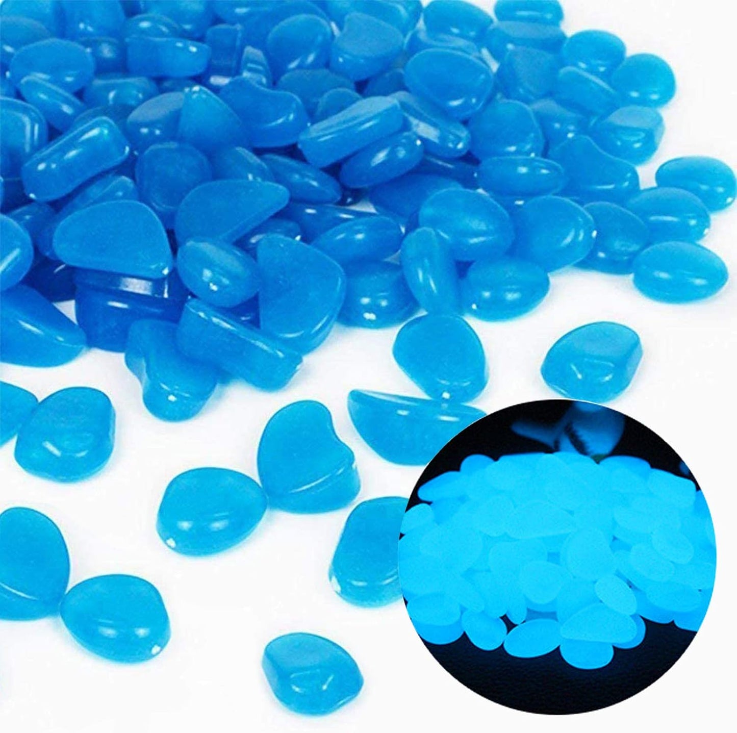 Oubest Fish Tank Rocks Glow Blue/Glow in The Dark Pebbles for Garden/Fish Tank/Aquarium/Plant Pots/Bonsai Walkway/Driveway 200pcs