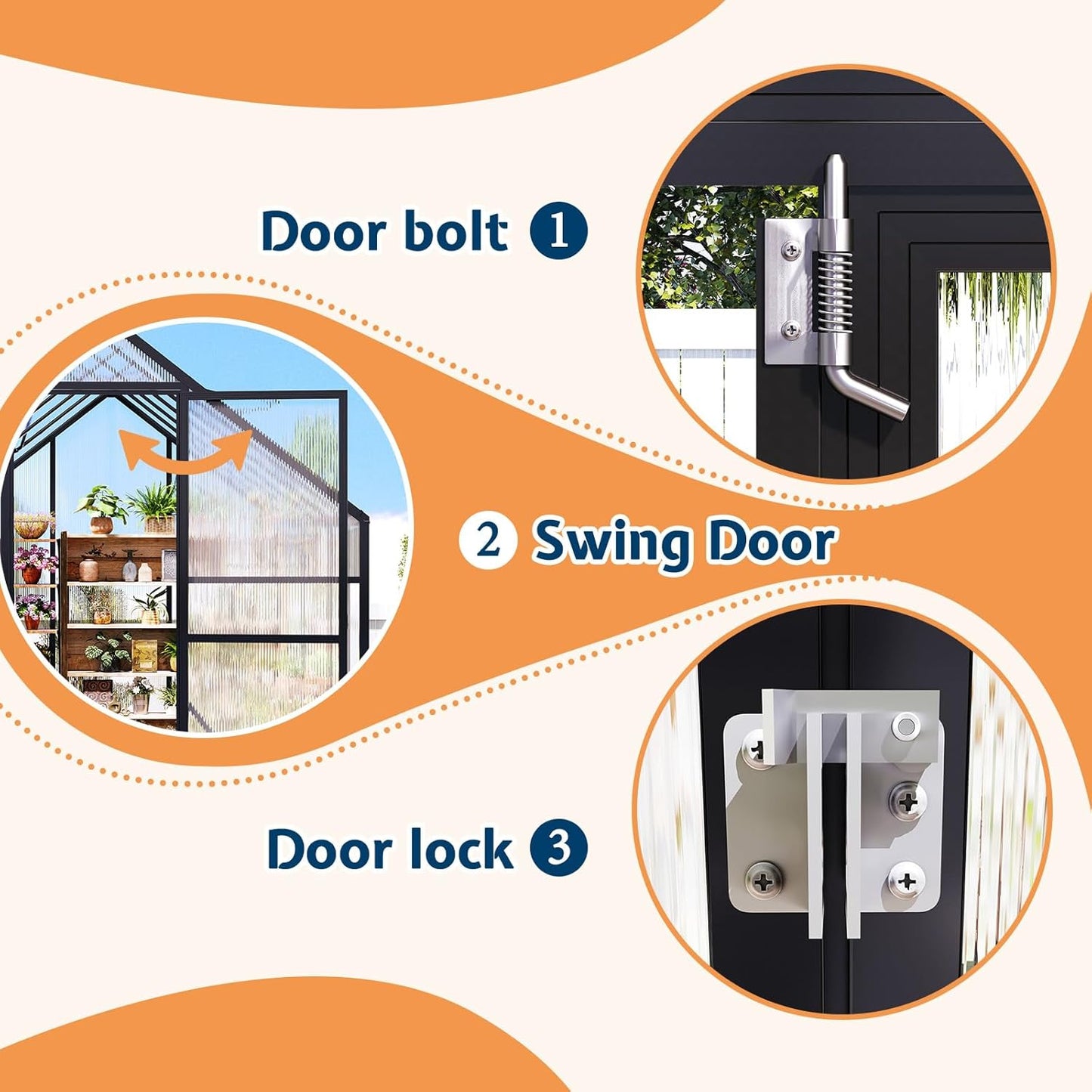 Jocisland 6x12x6.3 FT Polycarbonate Greenhouse for Outdoors with 2 Windows, Dual Swing Doors, Aluminum Walk-in Frame, Heavy Duty Garden Greenhouse for Backyard, Black