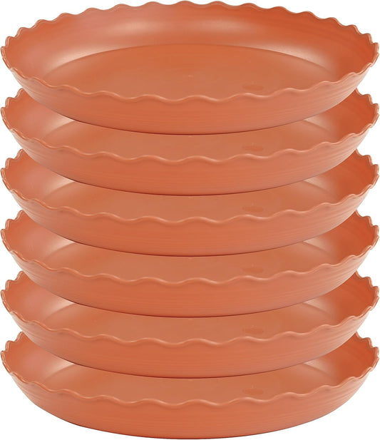 6 Pack Plant Saucer 8 inch, Heavy Duty Plastic Plant Water Tray, Planter Saucers, Flower Pot Tray Water Trays for Plant Pots (Terracotta)