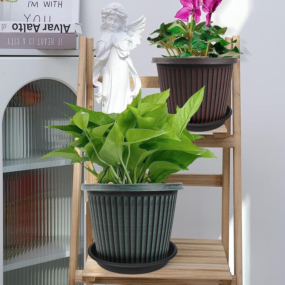 6 Pack Plant Saucer 10 inch, Heavy Duty Plastic Plant Saucers 10 inch, Durable Plant Tray for Pots, Flower Saucers for Indoors, Plant Pot Saucers, Trays for Planter 8"/9"/10" (Black)