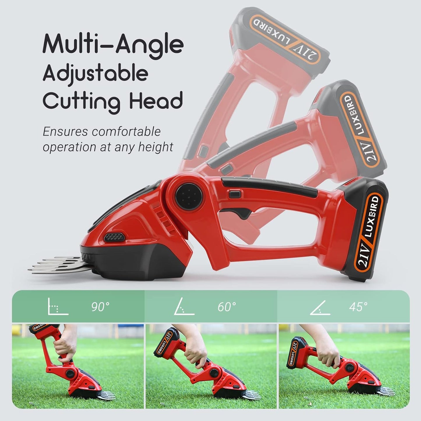LUXBIRD Cordless Grass Shears, 2-in-1 Mini Hedge Trimmer Cordless,Light Handheld Grass Trimmer, Electric Shrub Trimmer with 2Pcs Rechargeable Batteries