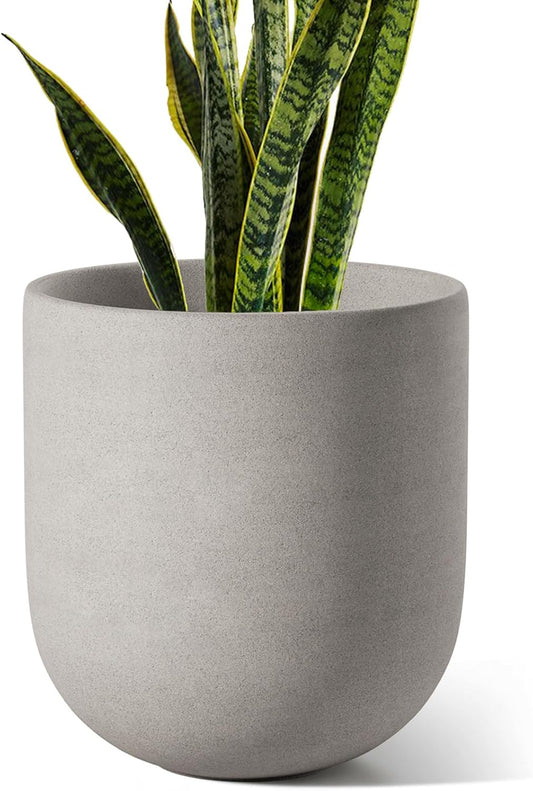 LE TAUCI 10 Inch Plant Pot, Ceramic Pots for Plants with Drainage Hole and Rubber Plug, Plant Pots Indoor for Home Garden Patio Office, Cylinder Flower Planter Pot, Neutral Gray