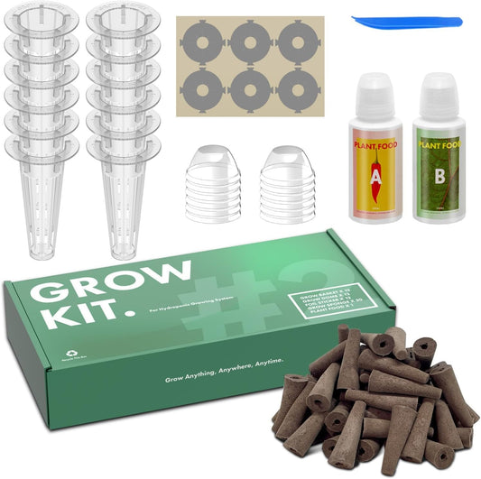 LYKOCLEAN 68pcs Hydroponic Pods Kit for Aerogarden and idoo, Grow Anything Kit with 30 Grow Sponges, 12 Grow Baskets, 12 Grow Domes, 12 Pod Labels, 2 Plant Food, Compatible with Hydroponics for All