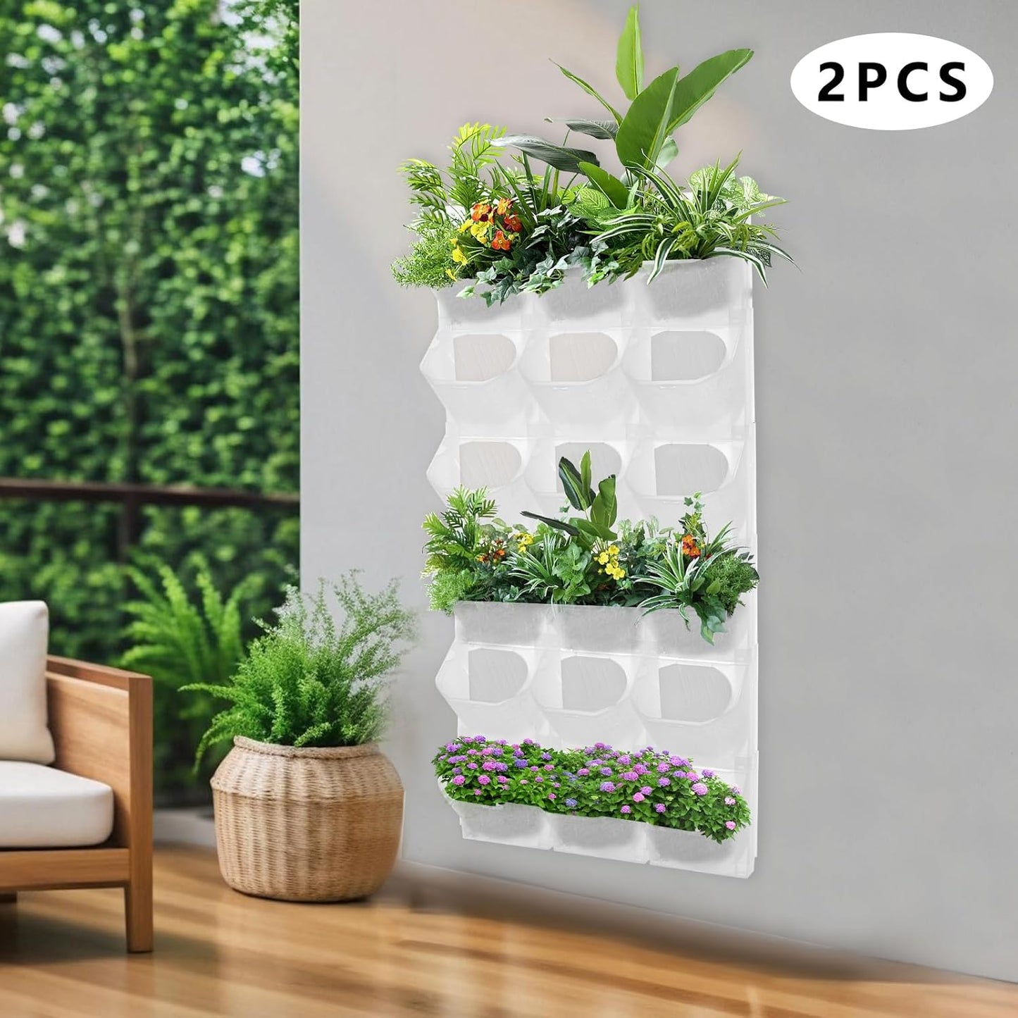 Eapmic Vertical Wall Planter with 36 Pots, Hanging Garden Plant Flowerpot Holder, Stackable Wall-Mounted Planter, Balcony Planters for Flowers Vegetables Fruits (White, 36 Pots)