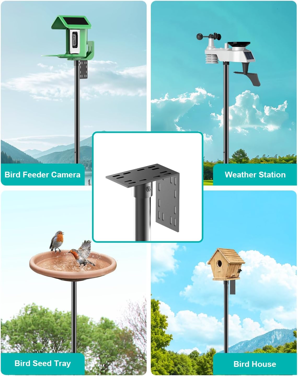 Bird Feeder Pole – 60 Inch Height Bird House Pole with 1-Inch Dia Heavy Duty for Birdfeeders, Feeding Stand with Mount Kit for Outdoor, Slip-Fit Connection