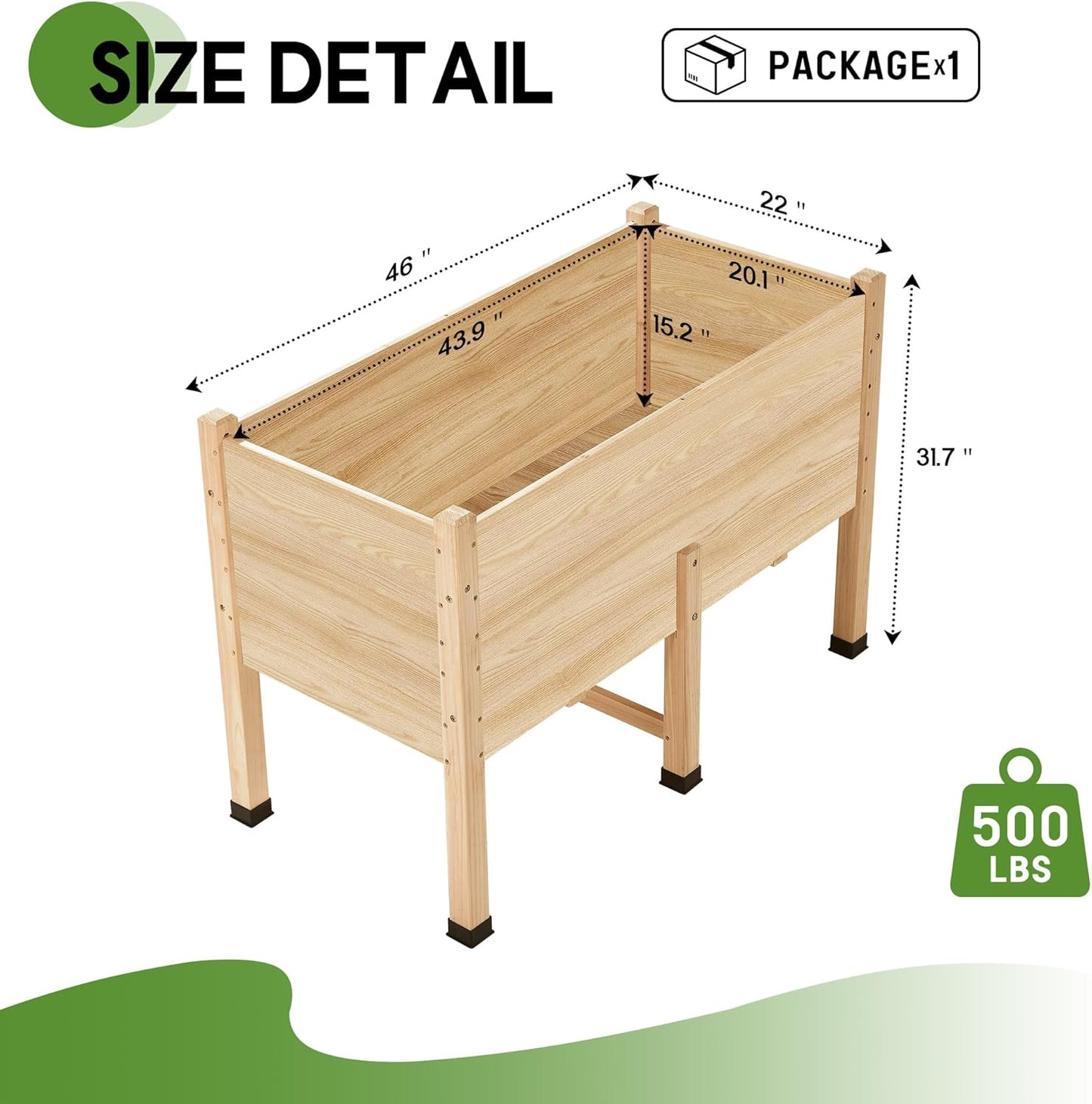 SPECRAFT 4x2 Ft Raised Garden Bed - Features Legs, Drainage Holes, Ideal for Vegetables, Flowers, Elevated Wood Planter Box for Balcony, Patio, Backyard, Easy Assembly Fir Wood