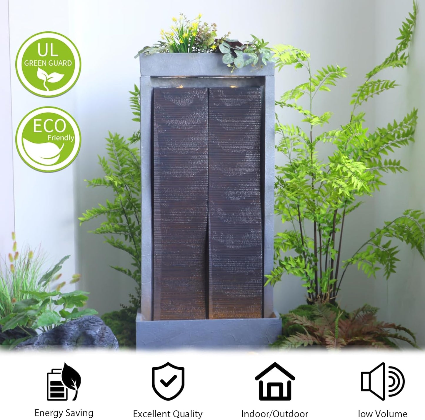 59" H Waterfall Fountain Large Outdoor Water Fountain Indoor for Garden, Patio, Backyard, Deck, Porch with LED Lights,Faux Slate Contemporary Water Fall