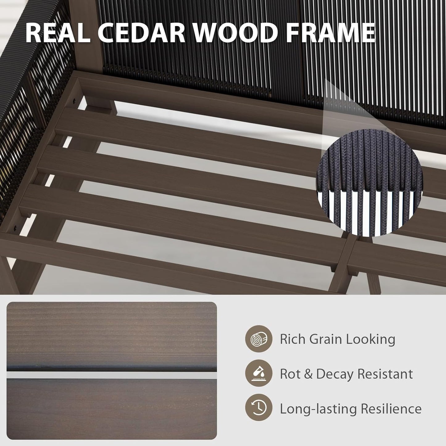 EAGLE PEAK Natural Wood Outdoor Patio Furniture, Cedar Furniture, Conversation Set, Outdoor Seating for Deck Patio Porch, Sofa 2 Chairs 2 Ottomans & Coffee Table, 6 Pieces, Brown/Beige