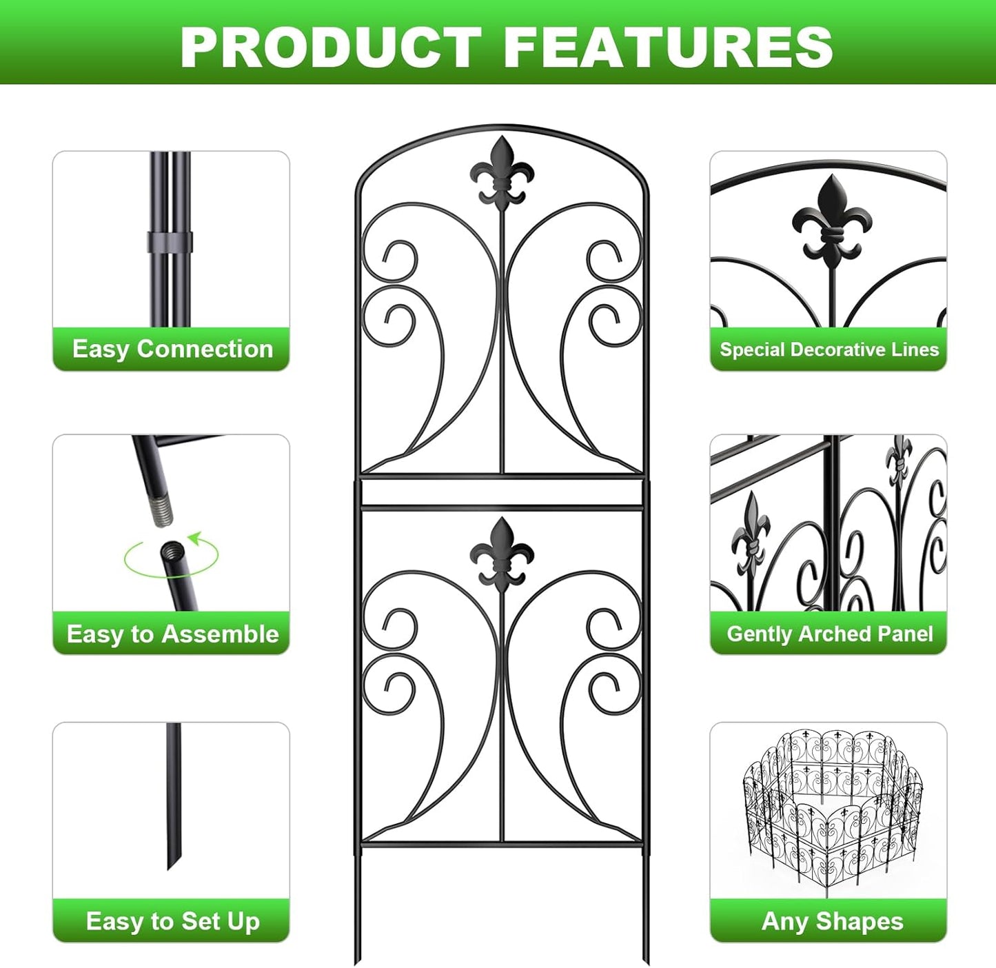 Skcoipsra Decorative Garden Fence 15 Pack, 37.5in(H) x 16ft(L) Animal Barrier Fence, Rustproof Metal Fencing for Yard, Dog Rabbits Wire Section Garden Edging Border for Yard Patio Garden, Arched