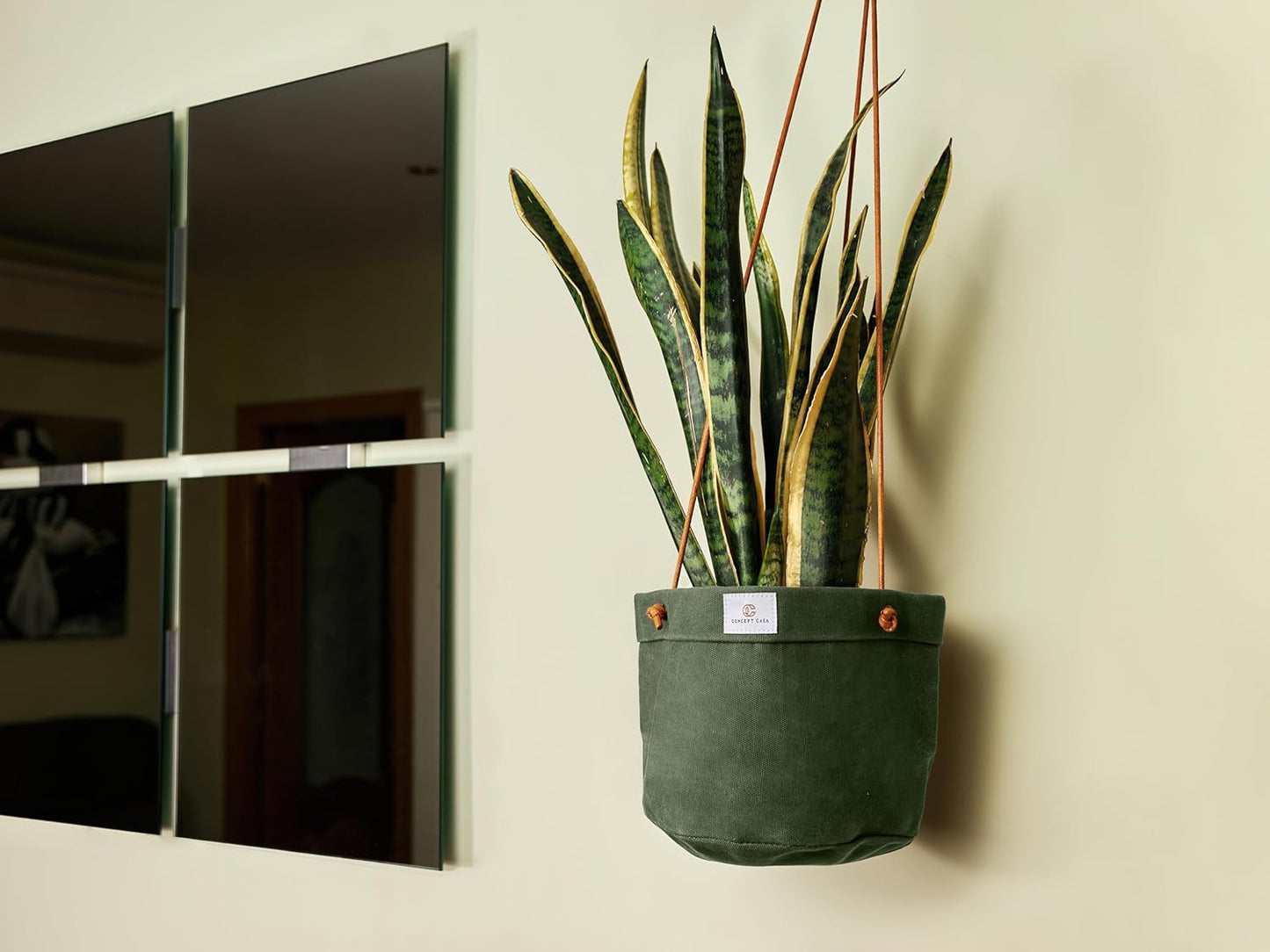 Waxed Canvas Handmade Hanging Planter for Indoor/Outdoor Plants, Hanging Basket Plant Holder Forest Green with Hook