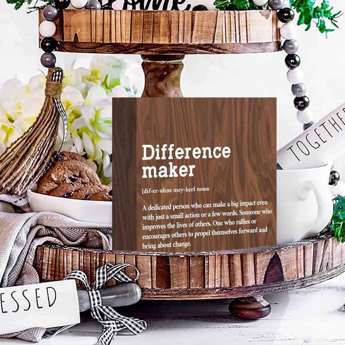Difference Maker Definition Home Office Decor Wooden Box Sign, Classic Retirement New Job Appreciation Gifts for Women Men Teacher Boss Leader Coworker Farmhouse Desk Decor Table Shelf Wall Plaque
