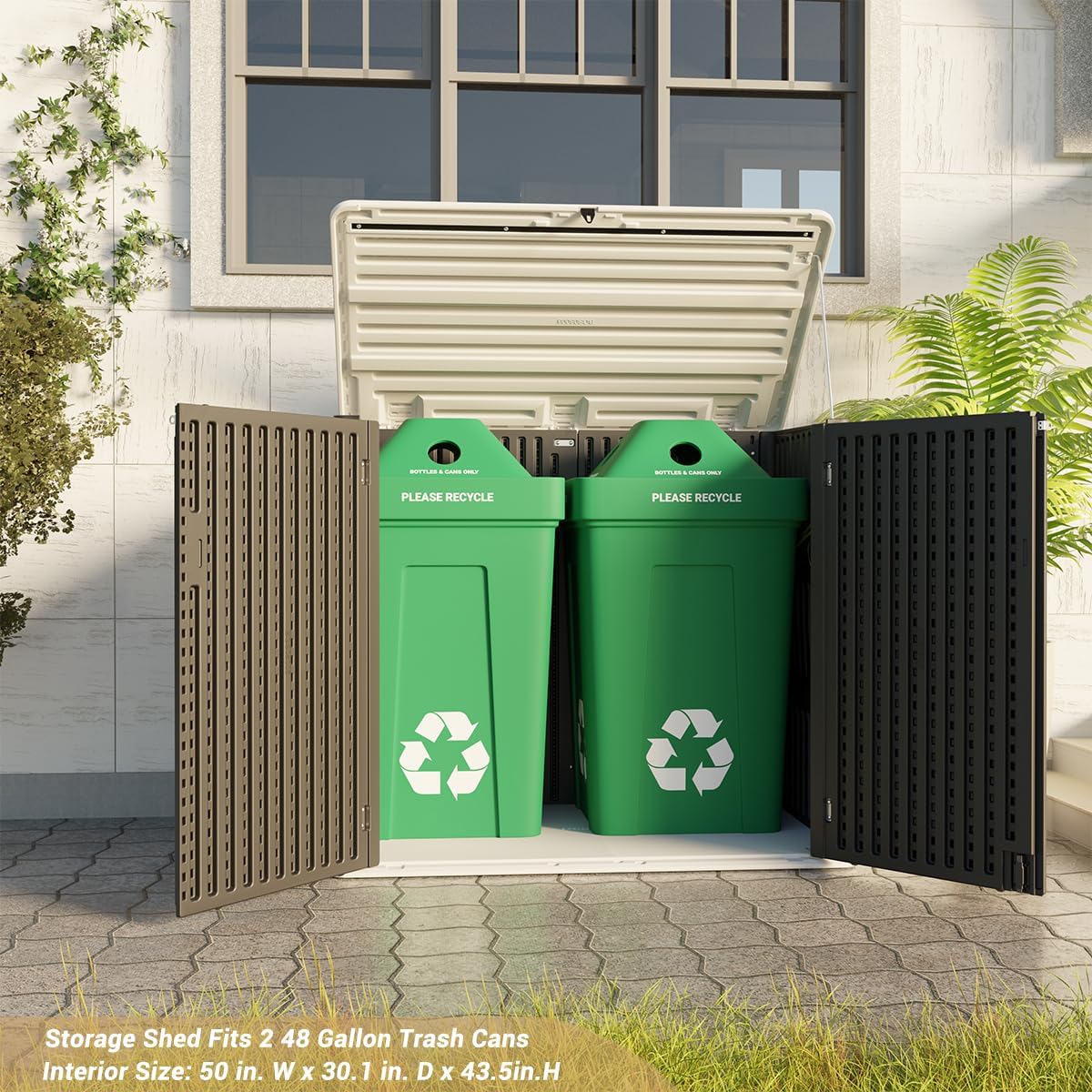 KINYING Larger Outdoor Storage Shed Weather Resistance, Resin Sheds & Outdoor Storage for Garden, Patios, Backyards, 48 Cu.Ft Tool Shed for Garbage Cans, Lawn Mower, Garden Tools,Black