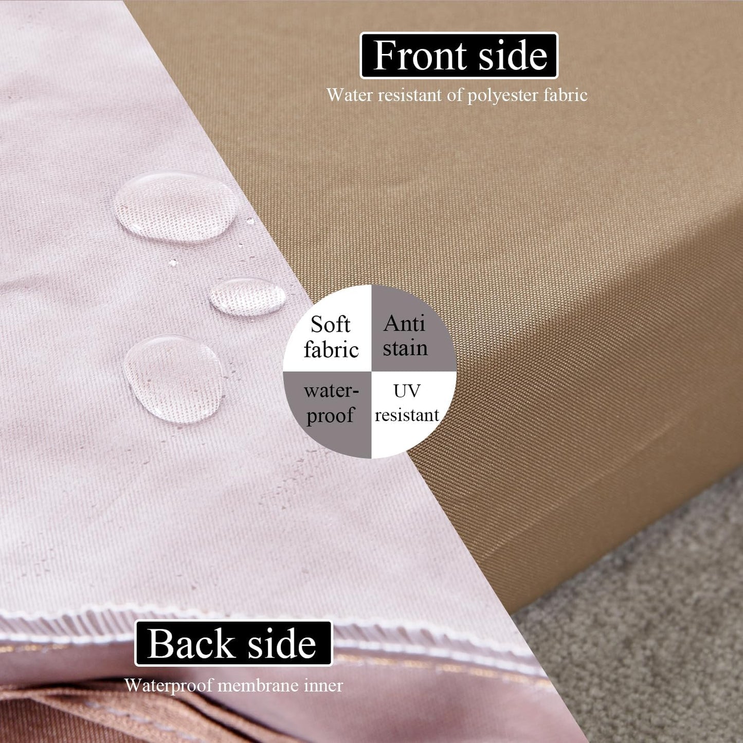 19 x 19 Inch Outdoor Seat Cushions for Patio Furniture with Non Slip and Ties Waterproof & UV Resistant Round Corner Outdoor Chair Cushions Replacement Set of 2, Khaki