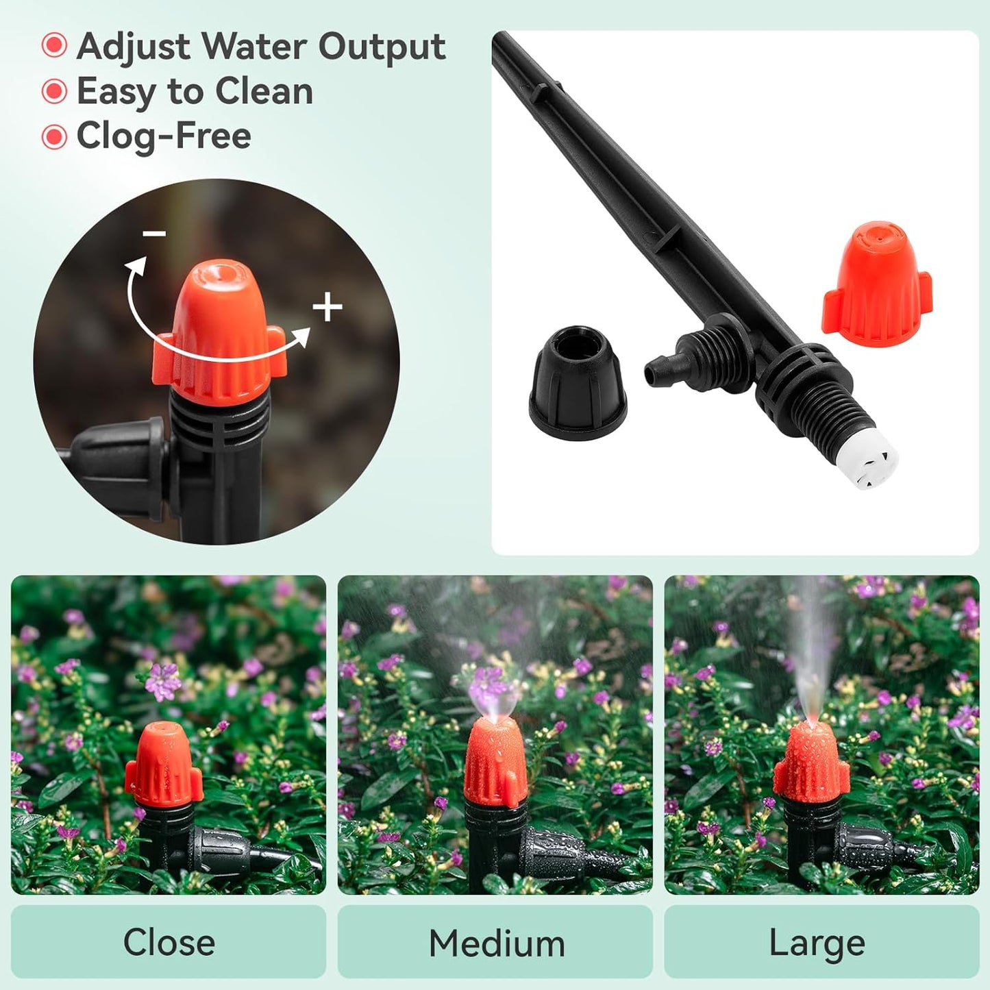 Adjustable Drip Irrigation Spray Emitters: Mist Stream Drip Emitter with Lock Barbed for 1/4 inch Tubing Drip Irrigation Parts for Garden Watering System (30PK)